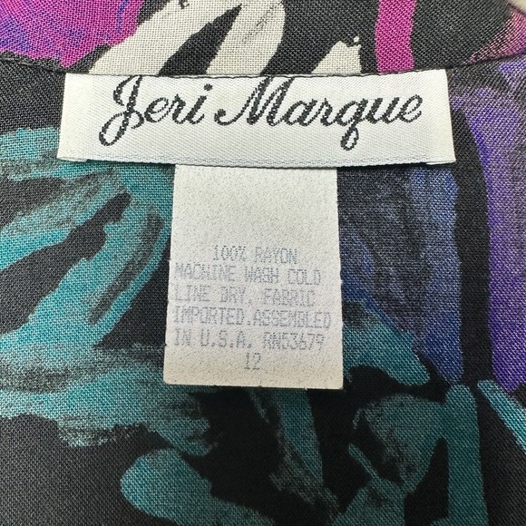 Jeri Marque Top Size 12 Blouse Longsleeve Button Up Bishop Peasant Sleeve Collar - Picture 4 of 12